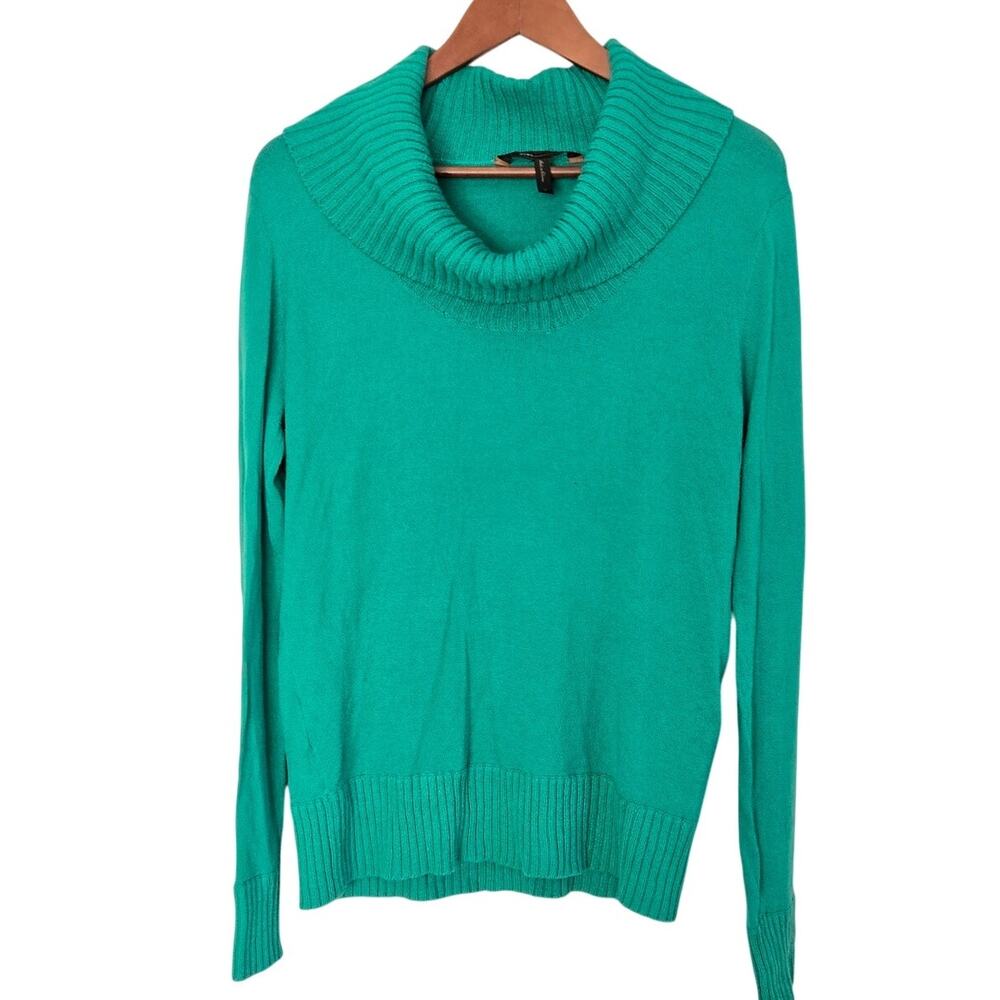 Goblincore Modern BCBG Emerald Green Metalic Cowl Neck Sweater Long Sleeve Large
